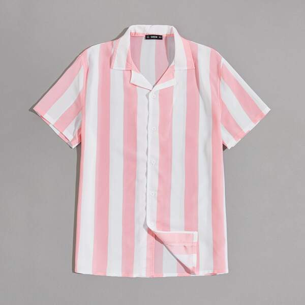 

Men Revere Collar Striped Shirt, Multicolor