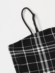 SHEIN Girls Plaid Cami Top & Split Hem Skirt Set - Black - View 3