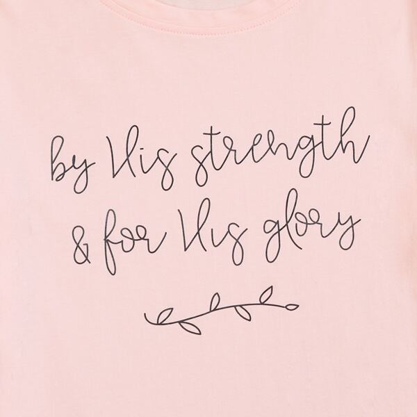 

Round Neck Slogan Graphic Tee, Baby pink