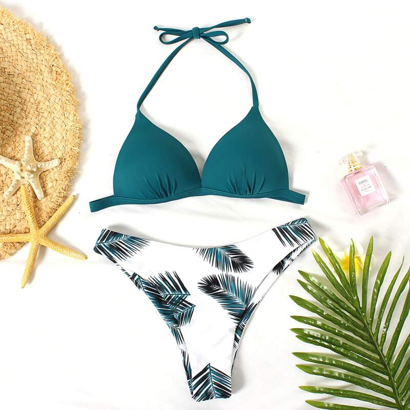 

Tropical Triangle Halter Bikini Swimsuit, Multicolor
