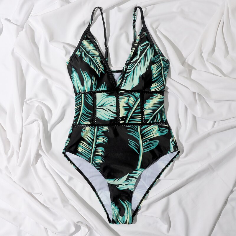 

Tropical Hollow-out Detail One Piece Swimsuit, Multicolor