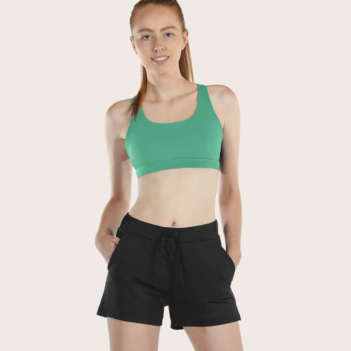 

Icyzone Criss Cross Back Solid Sports Bra, Green