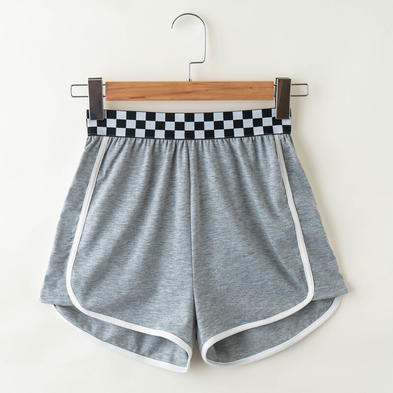 

Checkerboard Trim Dolphin Shorts, Grey