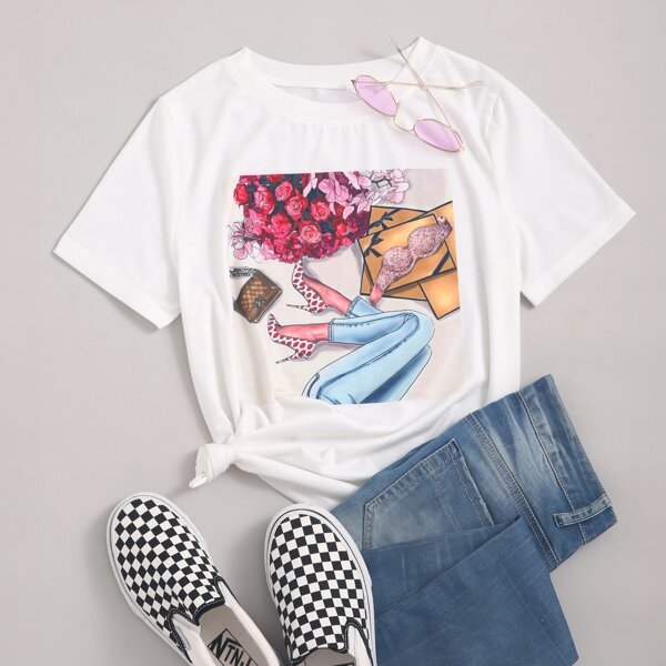 

Floral & Figure Graphic Tee, White