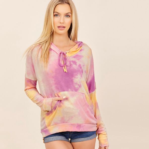 

Tie Dye Kangaroo Pocket Pullover Hooded Sweatshirt, Multicolor