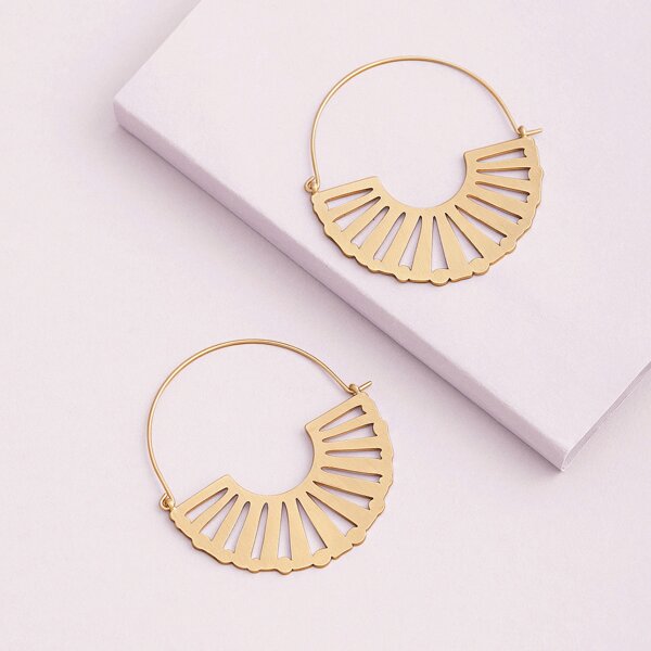 

1pair Cut Out Detail Round Earrings, Gold