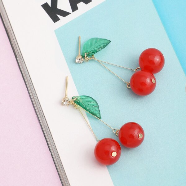 

1pair Stud Back Cherry Earrings, Red