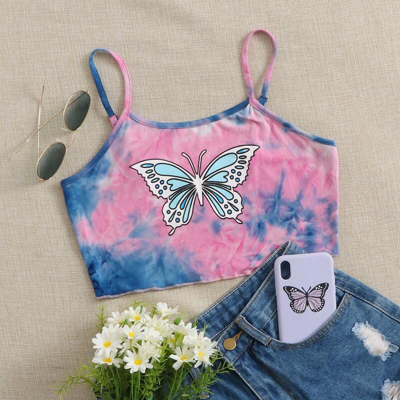 

Butterfly Tie Dye Crop Cami, Multicolor