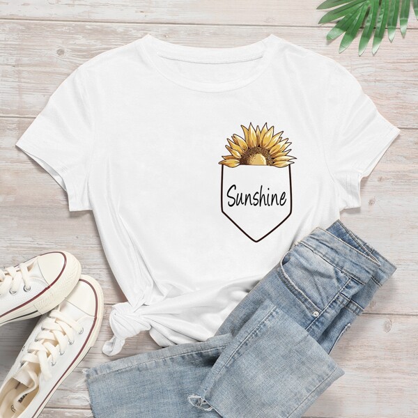 

Sunflower And Letter Graphic Tee, White