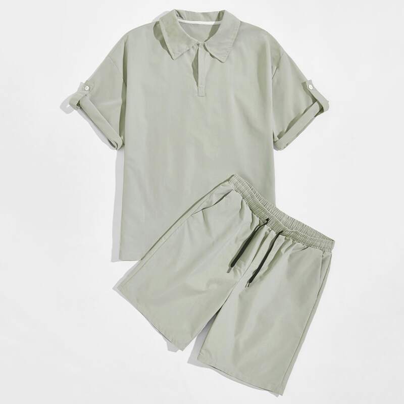

Guys Polo Shirt & Drawstring Shorts, Light grey