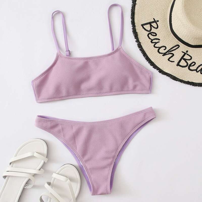 

Textured Cami Bikini Swimsuit, Lilac purple