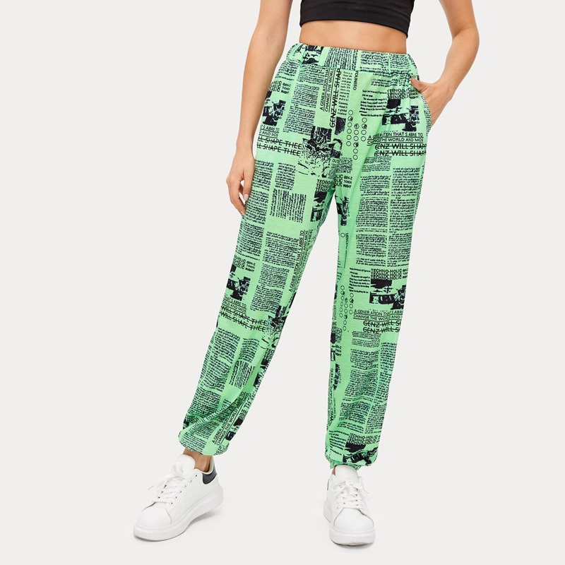 

Newspaper Print Joggers, Multicolor