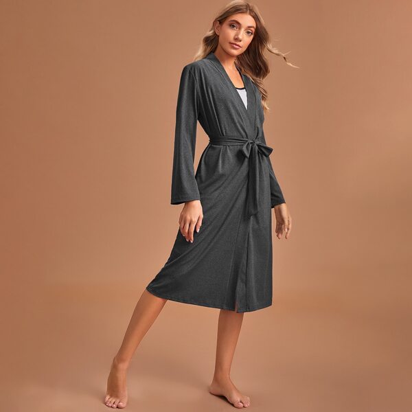 

Heather Gray Belted Robe, Dark grey
