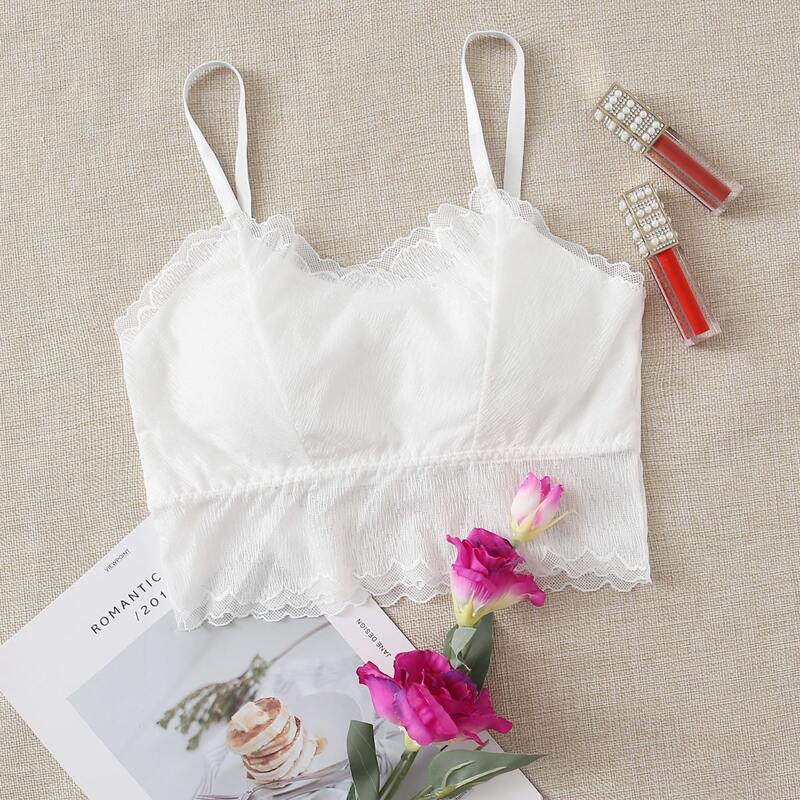 

Lettuce Trim Lace Bralette, White