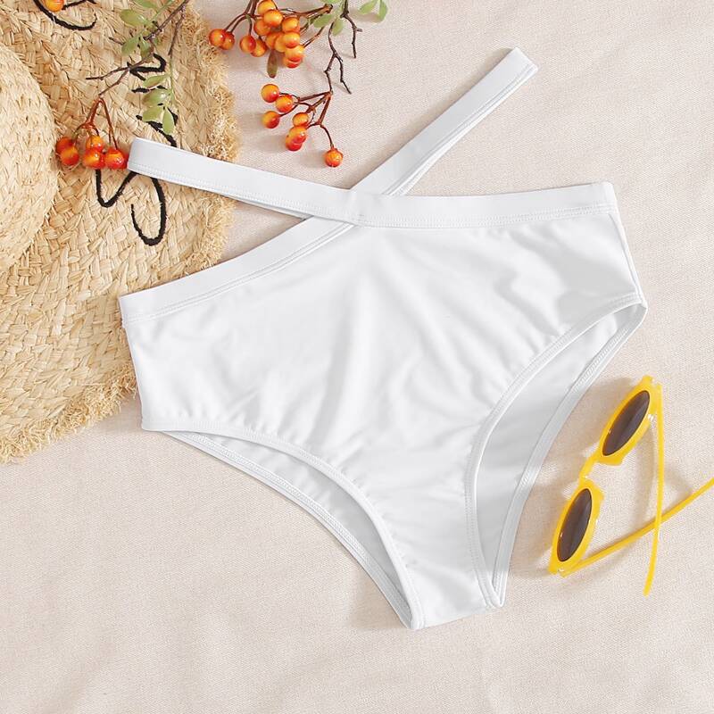 

Crisscross High Waist Bikini Bottom, White
