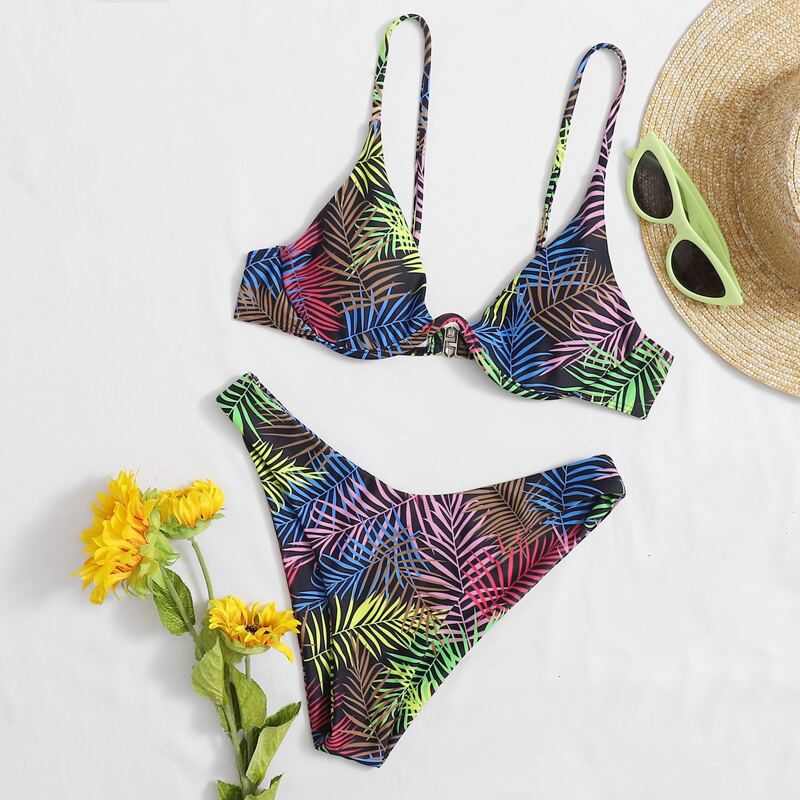 

Tropical Underwire High Leg Bikini Swimsuit, Multicolor