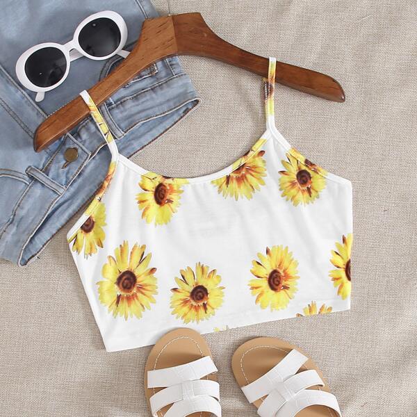 

Sunflower Print Crop Cami Top, White