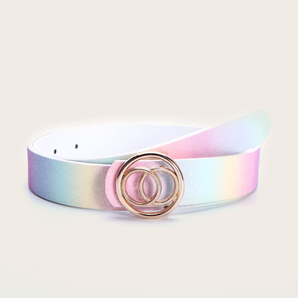 

Glitter Round Buckle Belt, Multicolor