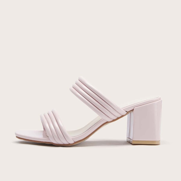 

Open Toe Chunky Heeled Sandal Mules, Baby pink