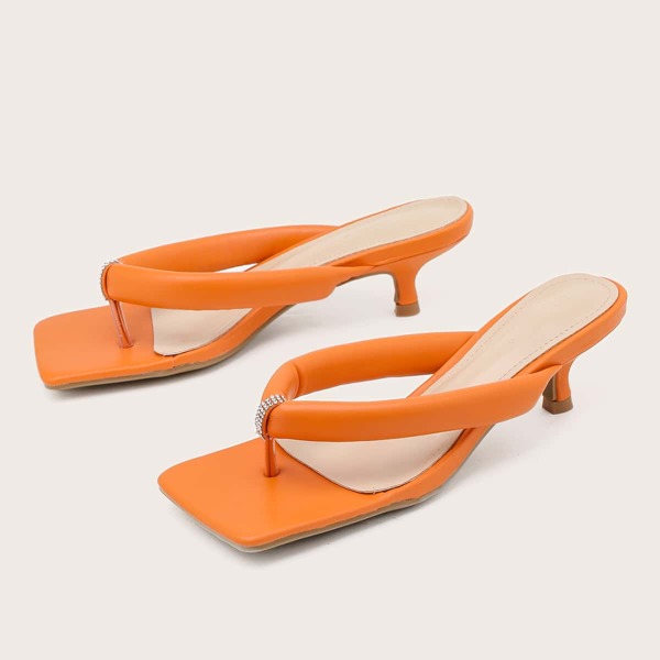 

Toe Post Rhinestone Decor Heeled Sandal Mules, Orange
