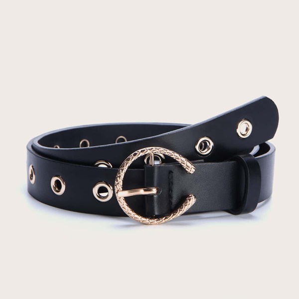 

Eyelet Decor Buckle Belt, Black