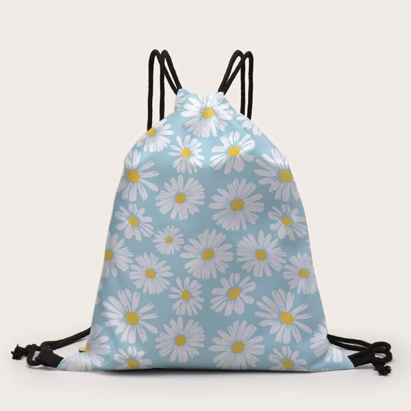 

Daisy Print Drawstring Backpack, Blue