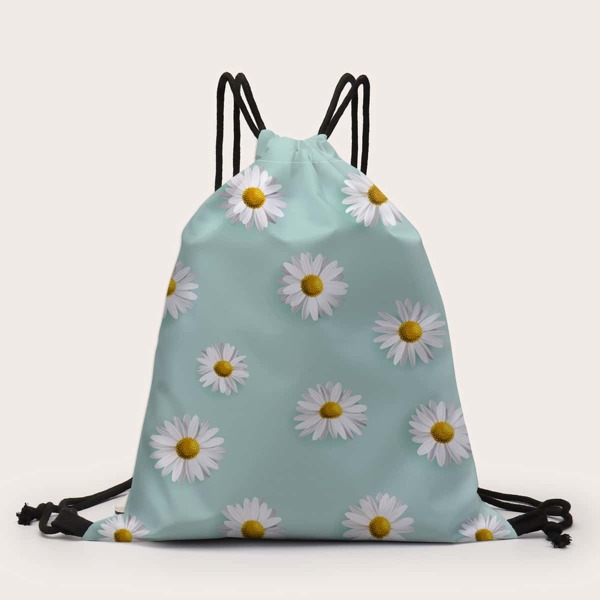 

3D Daisy Print Drawstring Backpack, Cadet blue