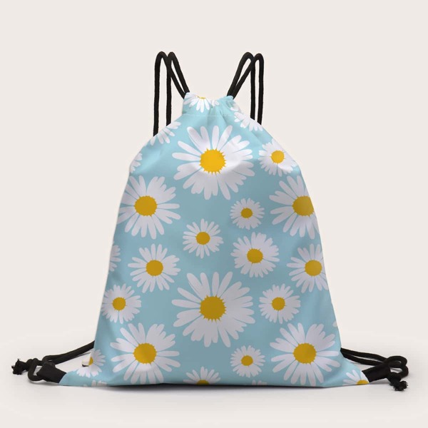 

Daisy Print Drawstring Backpack, Baby blue