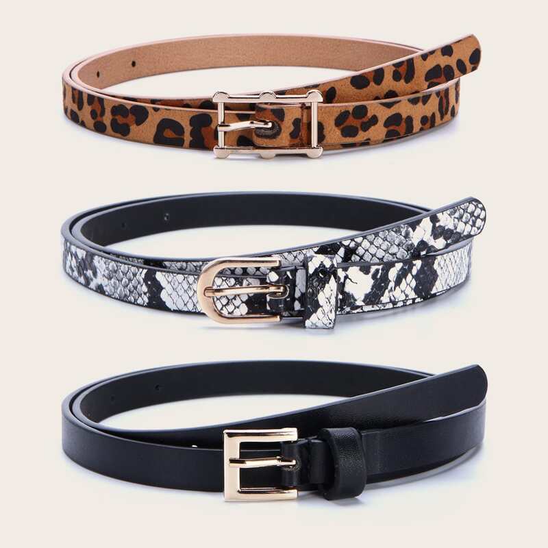 

3pcs Leopard Pattern Buckle Belt, Multicolor