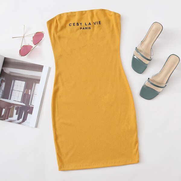 

Letter Graphic Tube Dress, Mustard yellow