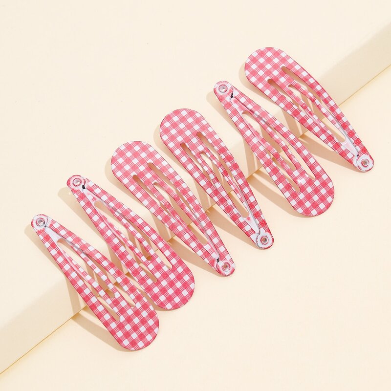 

6pcs Gingham Hair Clip, Pink