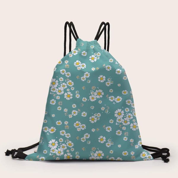 

Daisy Print Drawstring Backpack, Blue