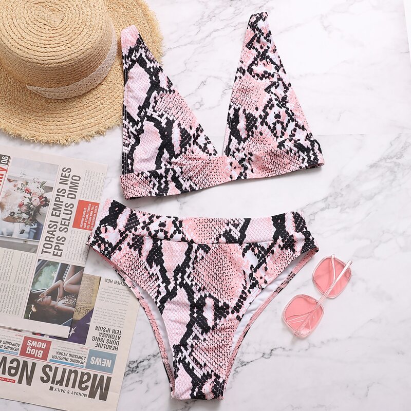 

Snakeskin High Waisted Bikini Swimsuit, Multicolor