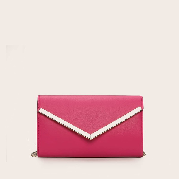 

Metal Edge Snap Button Clutch Bag, Hot pink