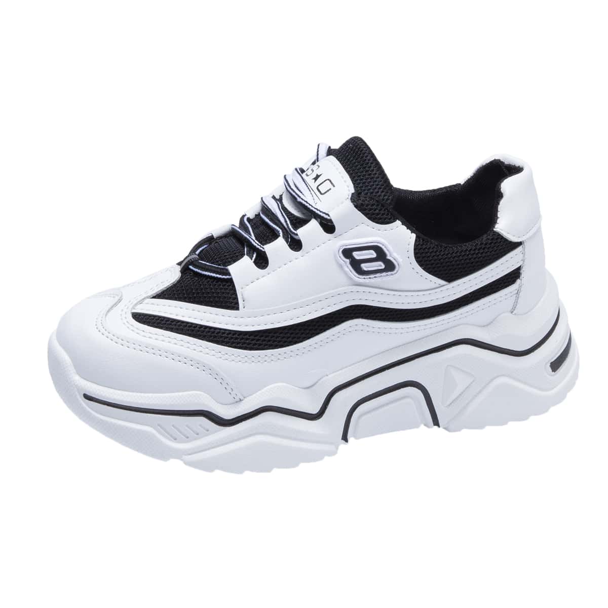 

Colorblock Lace-up Chunky Sneakers, Black and white