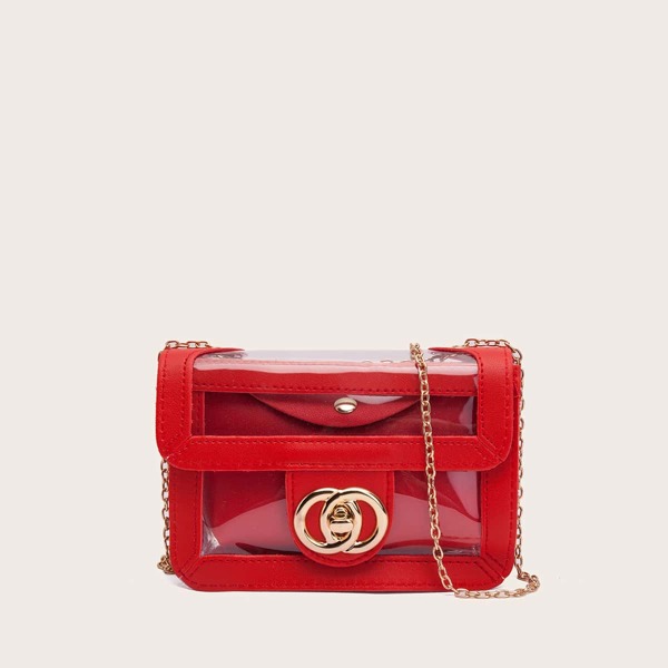

Clear Chain Crossbody Bag With Inner Pouch, Red