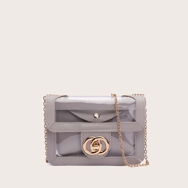 

Clear Chain Crossbody Bag With Inner Pouch, Grey
