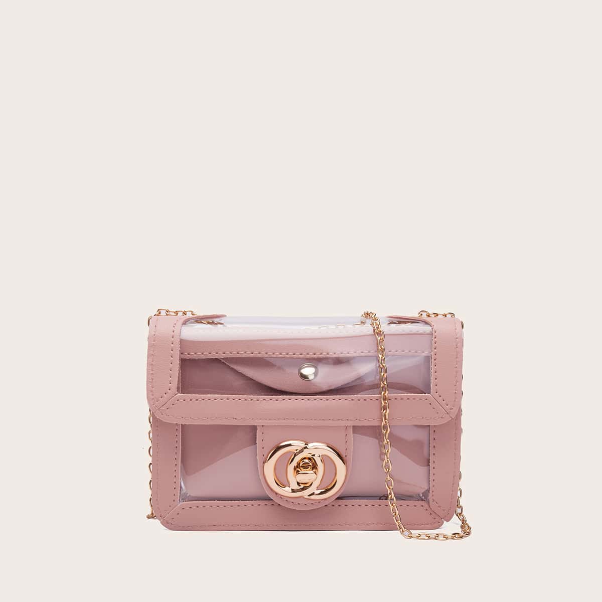 

Clear Chain Crossbody Bag With Inner Pouch, Pink