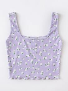 SHEIN Qutie 木耳邊花卉圖案背心上衣 - 紫丁香色 - 查看 3
