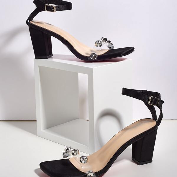 

Rhinestone Decor Chunky Heeled Sandals, Black