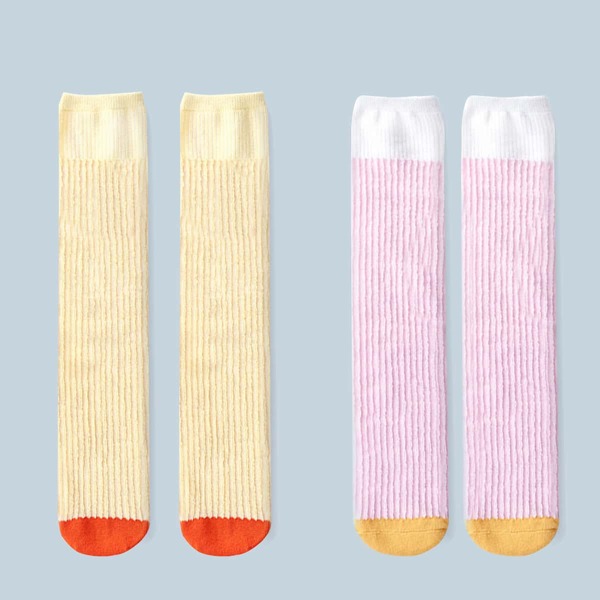 

2pairs Toddler Girls Color Block Socks, Multicolor