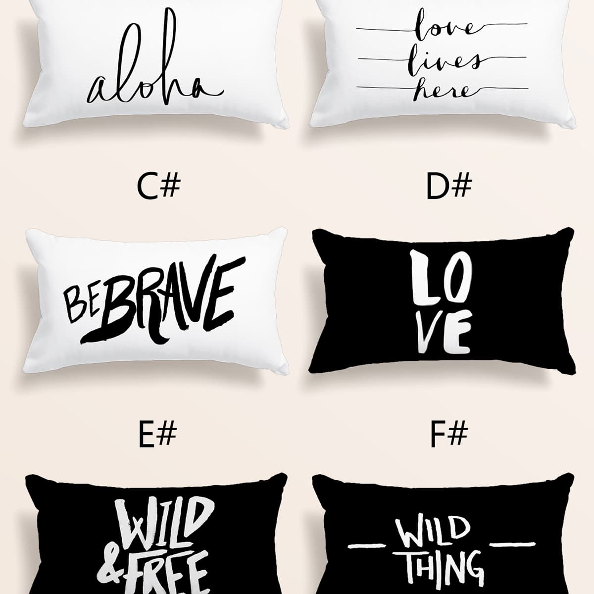 

1pc Letter Graphic Lumbar Pillow Cover Without Filler, Black and white