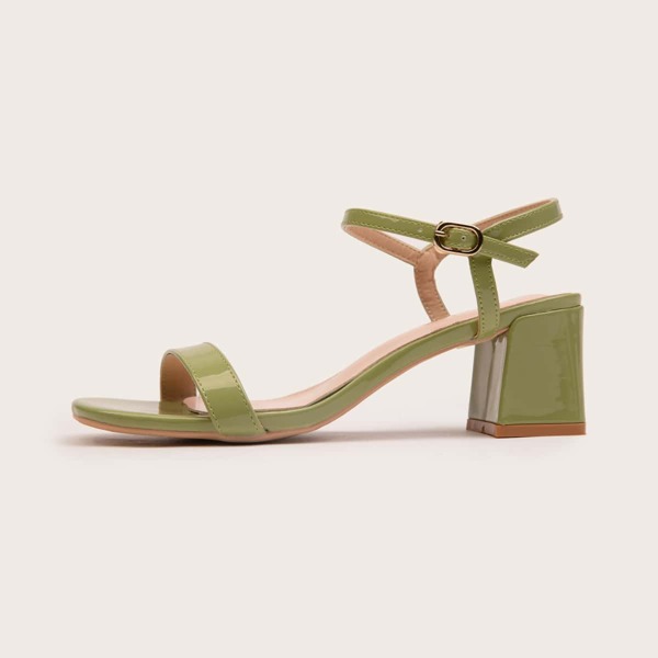 

Open Toe Ankle Strap Chunky Heeled Sandals, Green