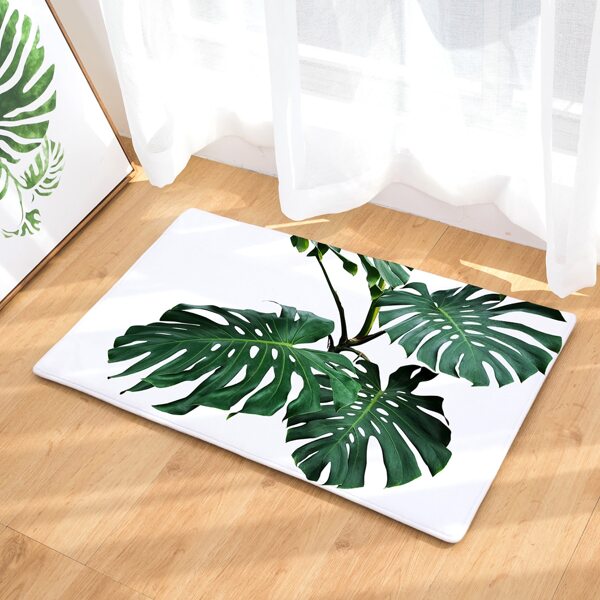

Tropical Leaf Print Floor Mat, Multicolor