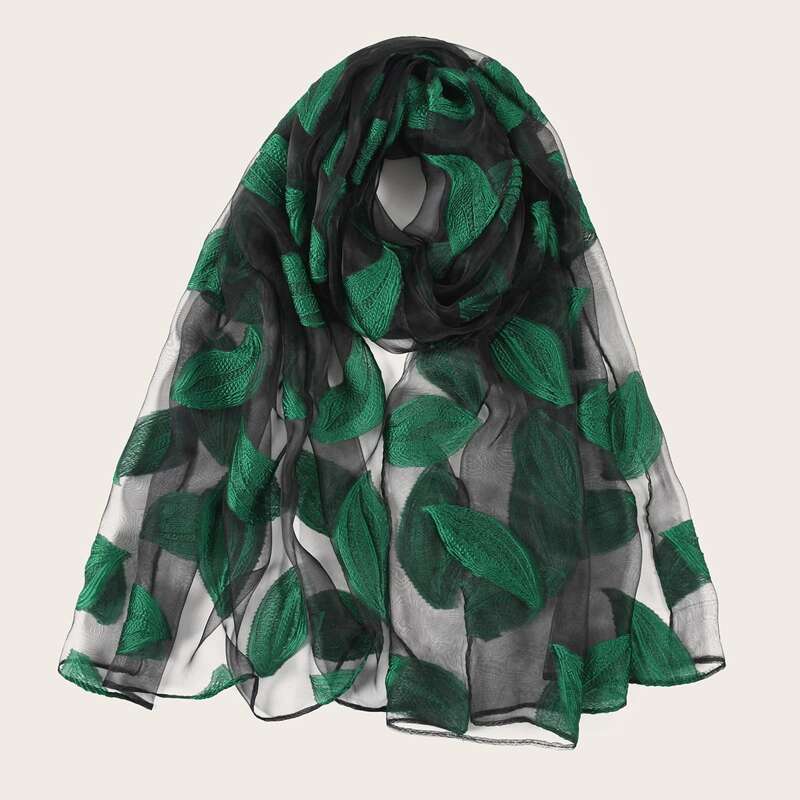 

Leaf Pattern Mesh Scarf, Multicolor