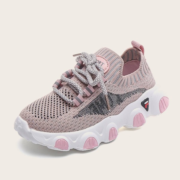 

Girls Lace-up Front Knit Chunky Sneakers, Pink