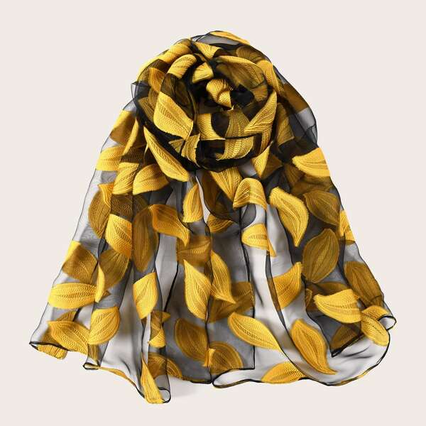 

Leaf Pattern Mesh Scarf, Multicolor