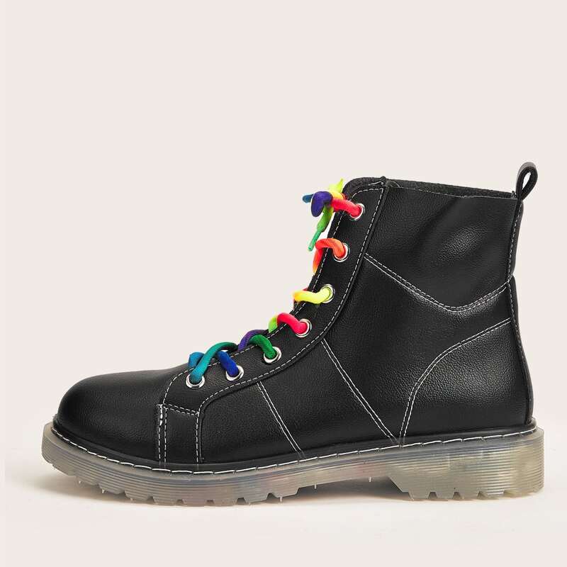 

Gradient Lace-up Combat Boots, Black