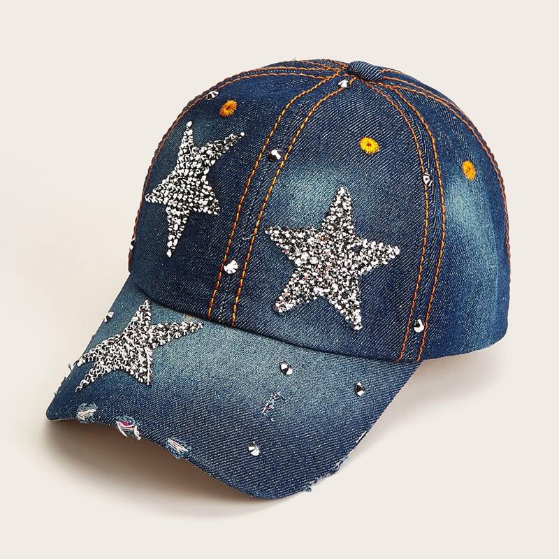 

Sequin Star Denim Baseball Cap, Blue