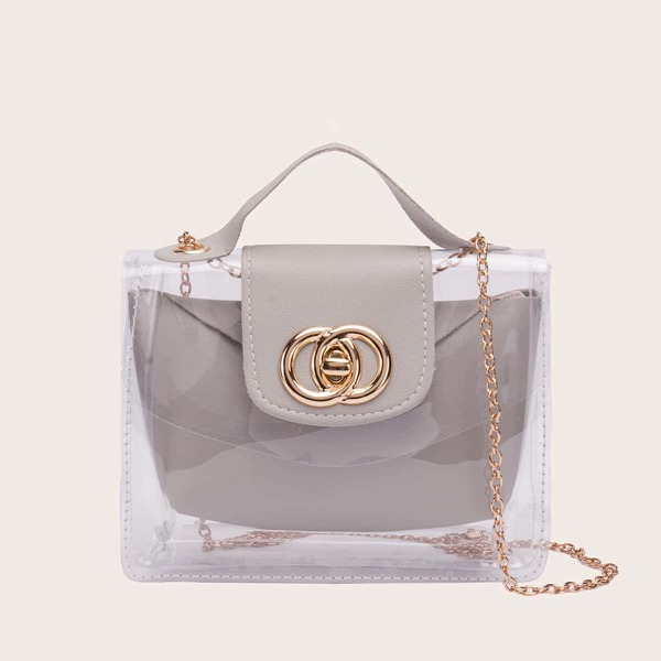 

Clear Satchel Bag With Inner Pouch, Grey